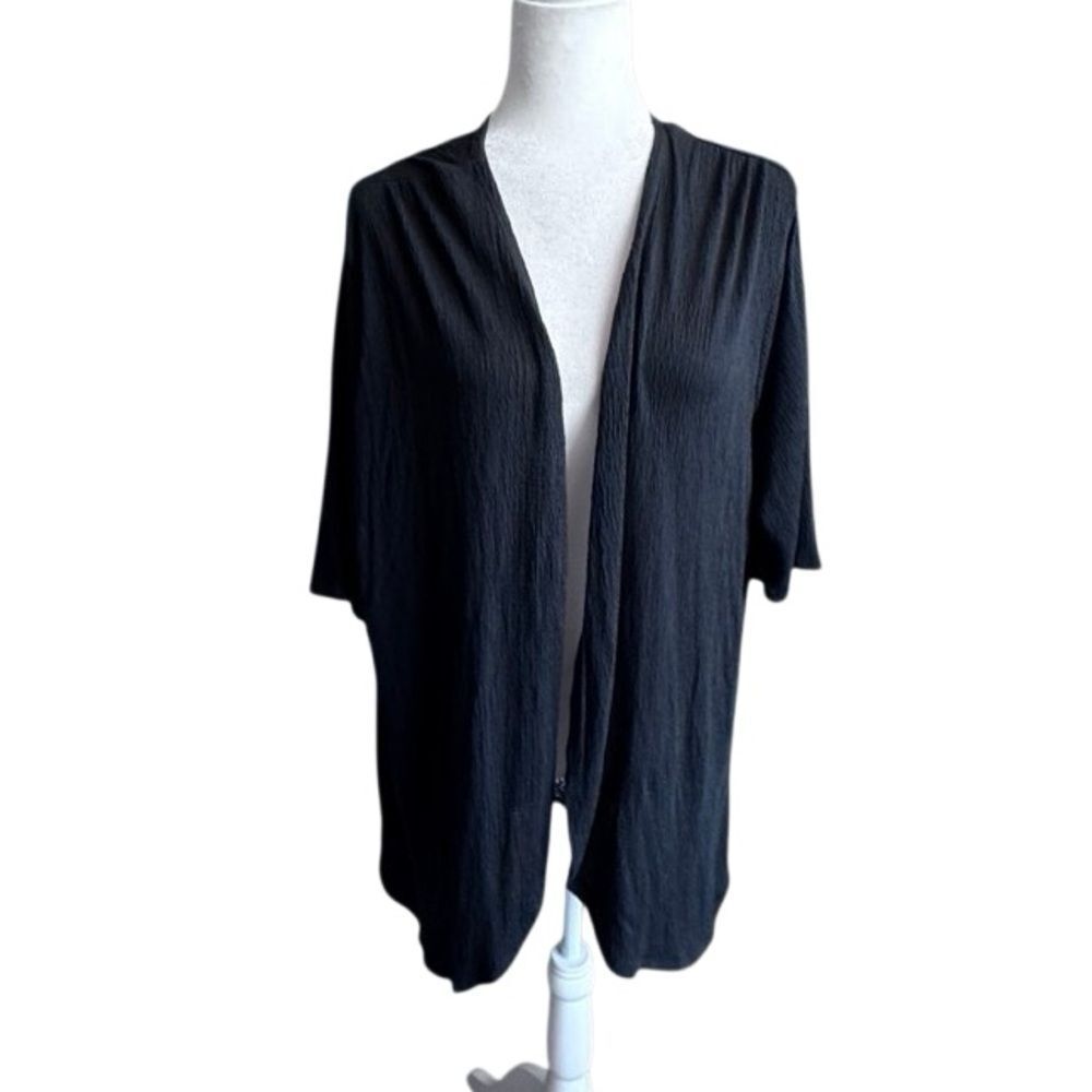 Ing Black Open-Front Sweater Lace Back Made in USA SZ 2X